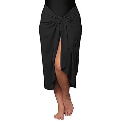 Plus Size Sarong Swimsuit Cover Up Long with Easy Wearing Built in Ties – Wrinkle Resistant Made in USA Beach Sarong Coverups Fits Up to 22W, Black Cover