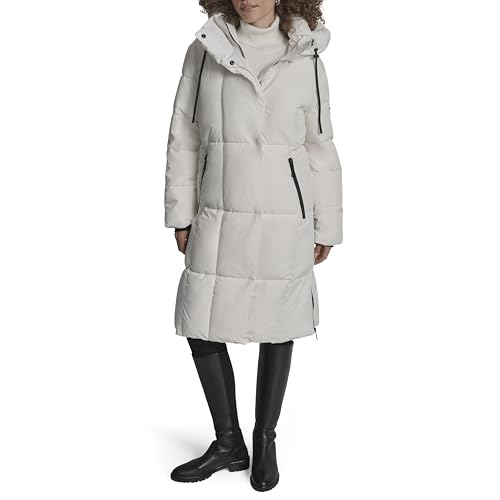 Image of DKNY Women's Hooded Long Down Alternative Puffer Jacket, Black, Large