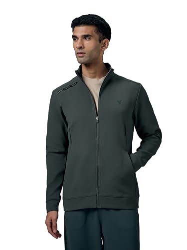 Image of TECHNOSPORT Men's Regular Fit Solid Mock Collar Jacket With Elasto Plus for Sports, Gym & Regular Use