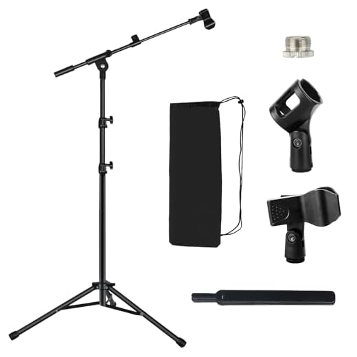 Lemxadd Tripod Mic Stand Floor Boom Arm for Blue Yeti Shure SM58 SM57 SM48 Samson Q2U Fifine K6 K688 AM8, Floor Microphone Stand with Carrying Bag, 3/8" to 5/8" Adapter, 2 Mic Clips and Cable Ties