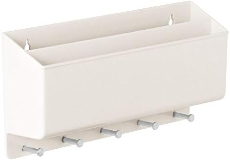 mDesign Modern Letter Holder for Porches, Hallways & Kitchens  Plastic Wall Mounted Key Rack with 5 Hooks  Fashionable Letter Rack  Cream