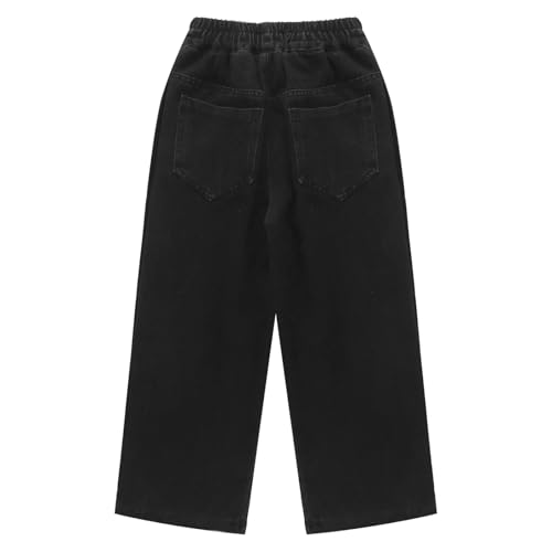 JEYPINMI Girls Ripped Jeans Elasticated Waist Denim Pants Distressed Wide Leg Straight Trousers3
