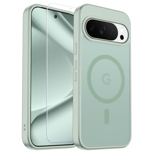Image of SUPFINE Magnetic for Google Pixel 10 Pro Case /Pixel 10 Case with Screen Protector, (Built-in Magnets) ((Military Grade Drop Protection) Slim Translucent Shockproof Phone Case,Light Green