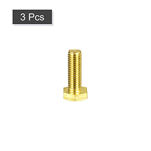 Image of uxcell Brass Hex Bolts, M10x30mm 3pcs Fully Thread Grade 4.8 Solid Brass Hexagon Head Bolt Machine Screws for Machinery