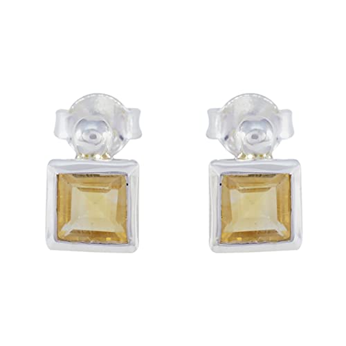 Boucle d'oreille en argent citrine jaune carrée pour femme RIYO