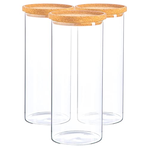 Argon Tableware Scandi Storage Jars with Cork Lids - 1500ml - 3 Pack - Modern Round Organisation Container Glass Jar for Kitchens, Pantry, Bathrooms, Utility Rooms