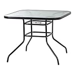Harbour Housewares Square Glass Top Garden Table - 90x90cm, Powder-Coated Metal Frame, Tempered Textured Glass, Parasol Hole, Lightweight Patio & Balcony Table
