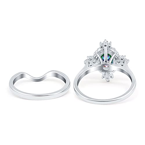 Blue Apple Co. Oval Two Piece Art Deco Vintage Style Bridal Set Wedding Engagement Ring Band Round Simulated Cubic zirconia 925 Sterling Silver3