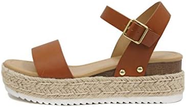 Soda CLIP ~ Women Open Toe Ankle Strap Platform Espadrille Sandal (9, Tan)