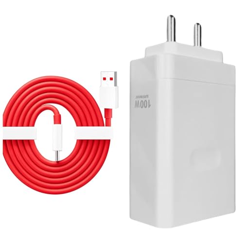 Image of Original Support 100W Super VOOC Charger Compatible for Oneplus 10pro|10T|10R|9Pro|9|9R|9RT|Nord 2T (Adapter & Cable) - White & Red (CXZ5)