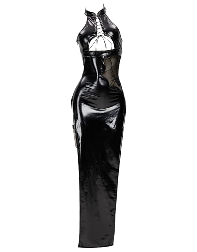 MEOWCOS Womens Bodycon Dress Gothic Hollow Chest Slit Party Dress Cute Cocktail Maxi Dress