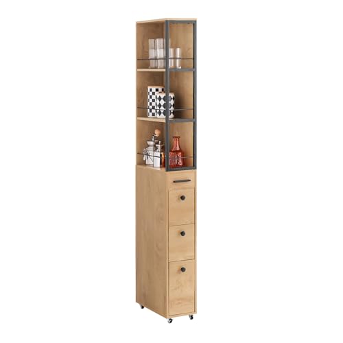 SoBuy Meuble de Rangement Étroit et Haut avec roulettes, Chariot de Rangement Compact pour Petits Espaces, Desserte Cuisine Multi-Usage pour Salle de Bain et Salon...