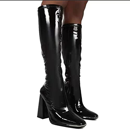 Bottes hautes pour femmes en cuir verni à bout carré et coloris acidulés