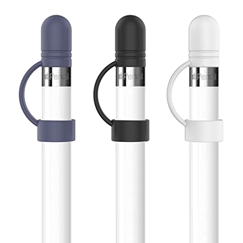 ILamourCar Kompatibel mit Apple Pencil Kappe, Ersatzkappe Silikon Pencil Kappe Anti-Lost Kappe Zubehör Kompatibel mit Apple Pencil 1st Generation (3 Stück, Weiß+Mitternachtsblau+Schwarz) Cover