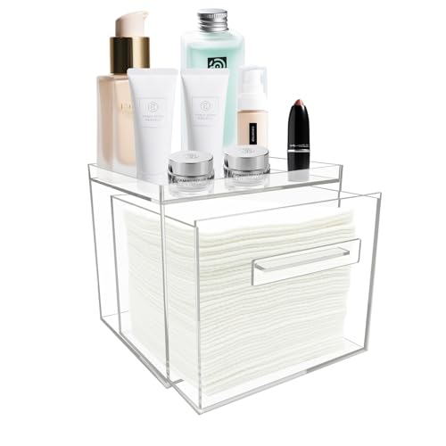 ShinyDew Disposable Facial Towel Holder Acrylic Container Compatible with Clean Skin Club Towel XL Clear Storage Box for Bathroom and Vanity Countertop