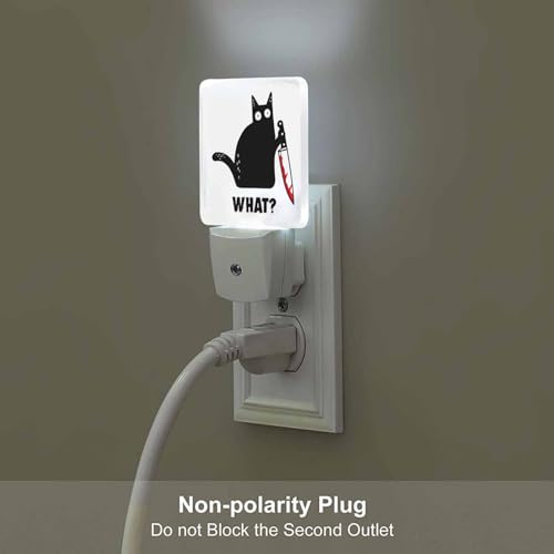 Image of LED Night Light,Black Cat and Knife What LED Night Light Plug into Wall with Dusk to Dawn Light Sensor White Energy Efficient Nightlight for Bedroom Bathroom Hallway Living Room Kitchen