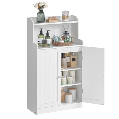VASAGLE 39.4-Inch Tall Storage Cabinet, Floor Cabinet with 2 Doors, 2 Adjustable Shelves, Freestanding, for Bathroom, Kitchen, Living Room, Cloud White UBBC770W01