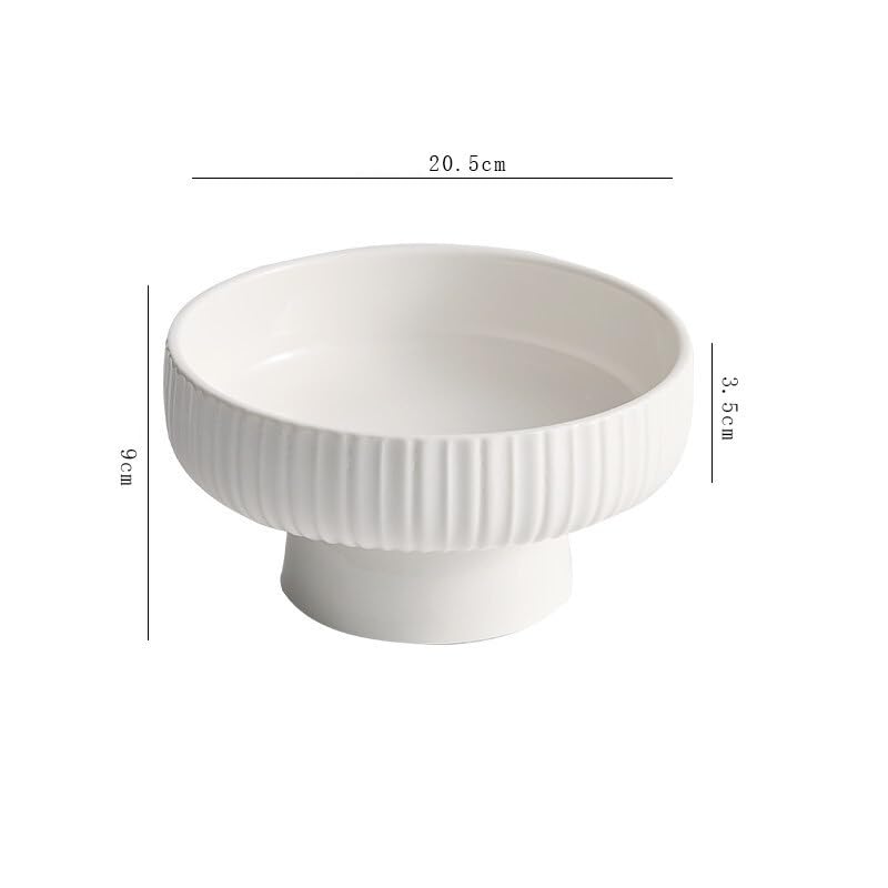 Platos de Cena Plato de cerámica Blanca con Tallo, Plato de Fruta, Cuenco for merienda de té de la Tarde, Cuenco de Postre Platos de Pasta(L)