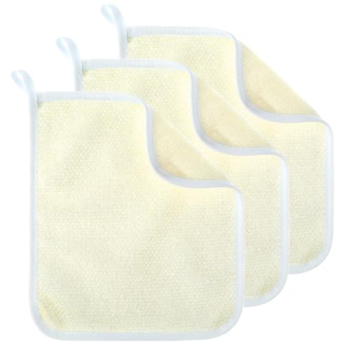 3 paños exfoliantes para ducha, paños de ducha suaves de doble cara exfoliantes, toalla de esponja de algodón de nailon para mujeres y hombres (9.84 x 8.27 pulgadas, beige)