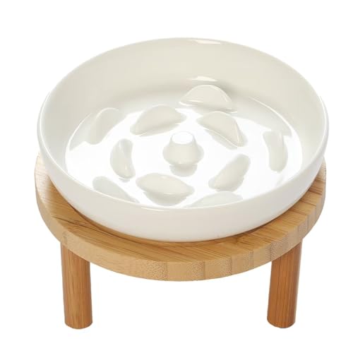 Raised Slow Feeder Cat Bowl 15 CM Wide Shallow Ceramic Elevated Glass Food Bowl Puzzle Feeders Anti Vomit Cat Dish Whisker Friendly Pet Plates Feeding Station (1 Slow Feeder)