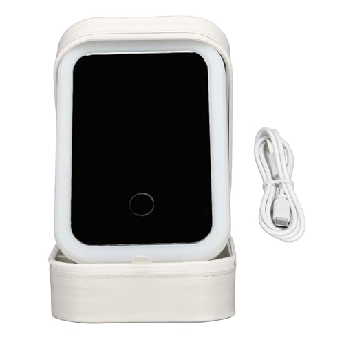 Travel Makeup Bag With LED Mirror, Borsa per Trucchi con Specchio, Luce LED, Organizer da Viaggio, Valigetta Portatile per Trucchi con Pareti Divisorie (Bianco)