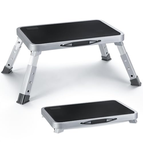 Tritthocker Klappbar, 3-Stufig Höhenverstellbarer Klapptritt, Trittstufe Klappbar mit Rutschfester Plattform, Klapphocker Faltbar Bis 150 kg, Tragbare Leiter für Erwachsene, Küche, Büro, Haus