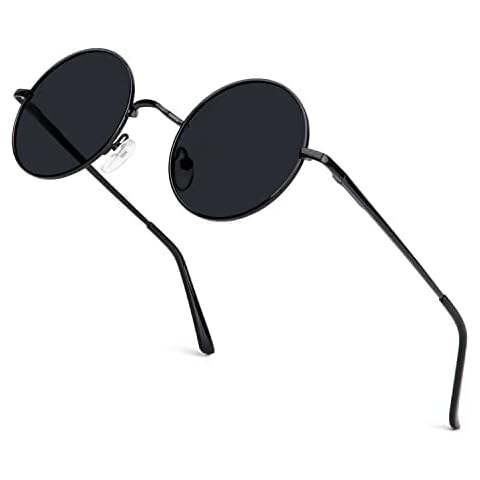 ANYLUV Round Sunglasses Mens Polarised, Unisex Circle Sunglasses for Women UV Protection, Black Sunglasses for Men Wire Metal Frame Medium Cover