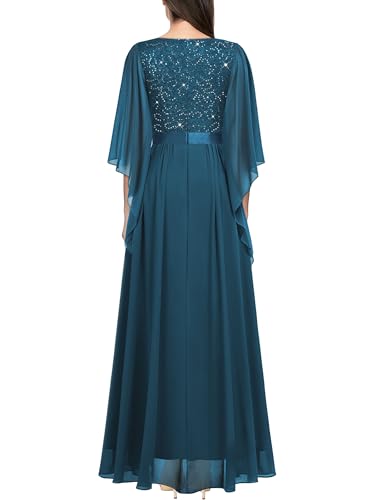 Image of Miusol Women's Deep-V Neck Lace Contrast Sequin Formal Evening Maxi Dress