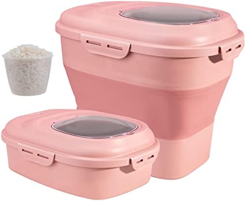SUT 20 to 50 Lbs Pink Food Storage Container, Large Sealed Grain Container Storage with Airtight Locking Lid and Rolling Wheels, Leakproof Sealable Collapsible Large Rice Food Storage Container