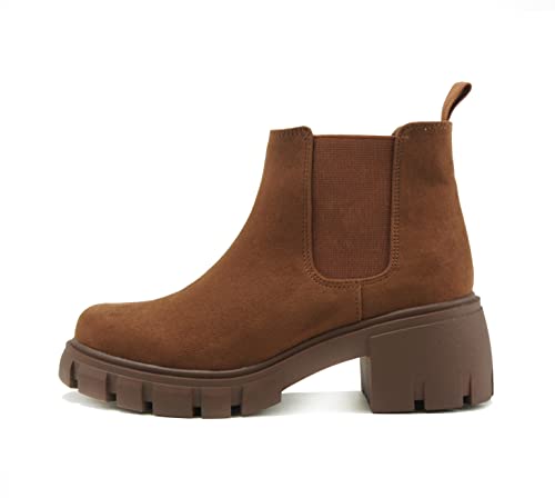Image of Soda PIONEER ~ Women Lug Sole Mid Heel Chelsea Fashion Ankle Bootie w /Double Elastic Gore