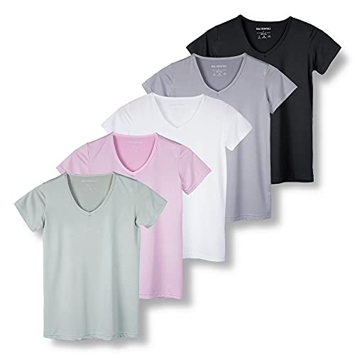 5 Pack: Womens Plus Size V Neck T-Shirt Ladies Yoga Top Athletic Tees Active Wear Gym Workout Zumba Just My Exercise Running Essentials Quick Dry Fit Dri Fit Moisture Wicking Basic Clothes- Set 9, 3X