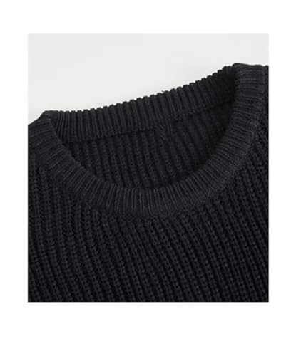 Men Oversized Knit Sweater Solid Color Loose Fit Crewneck Pullover Soft Purple Jumper Black Tops4