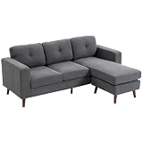 HOMCOM Ecksofa 192 cm L-Form 3-Sitzer Sofa mit umkehrbarer Chaiselongue, Cord-Optik Gepolsterte Eckcouch, Couch für kleinen Raum, Wohnzimmer, Dunkelgrau
