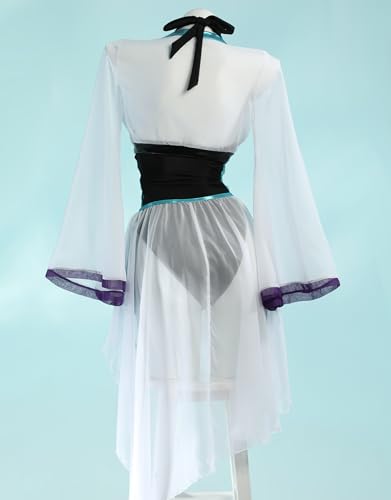 haikyuu Women Sage Cosplay One Piece Swimsuit with Chiffon Wrap Skirt Anime Swimwear Halter Bathing Suit4