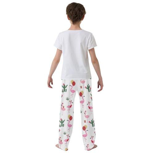 Christmas Flamingo Balloon Boys Long Pants Soft Trousers Elastic Waist Kids Lounge Bottoms with Pockets S-XL3