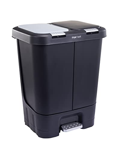Image of Step N' Sort 2 x 5.5 Gallon, Dual Trash and Recycling Bin with Slow Close Lid,Black,40 Liter,SNS402-B