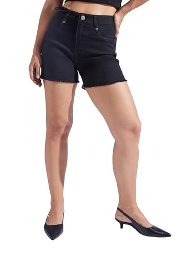 Image of Miss Chase Women's Relaxed Fit Mid Rise Highly Distressed Regular-Length Denim Shorts