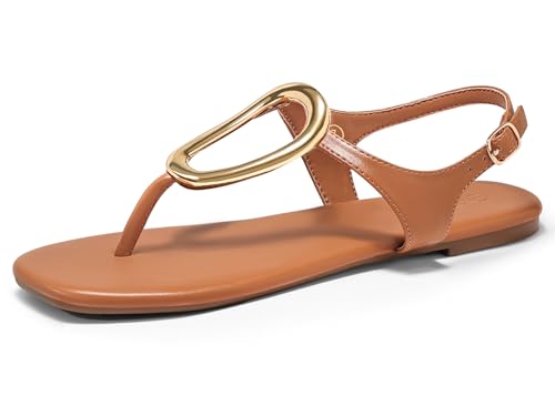 Image of Coutgo Womens Flat Sandals Comfortable Flip Flops Slide Sandals Summer Beach Shoes with Metal Decoration