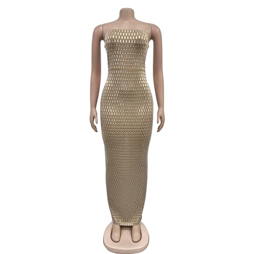 Image of PORRCEY Women's Sexy Elegant Rhinestone Sleeveless Party Club Night Hot Drilling Clubwear Evening Dresses