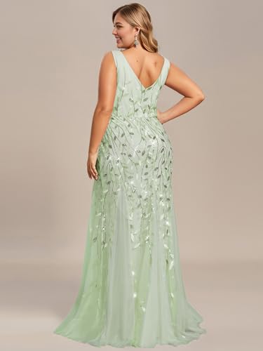 Image of Ever-Pretty Plus Sequin Formal Dresses Sleeveless V Neck Mermaid Ball Gowns Plus Size Prom Dress
