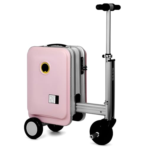 JXUANMM Maleta eléctrica Inteligente Maleta de Viaje portátil para Montar, Carga USB expandible Equipaje de Mano con Ruedas, Velocidad 13 km/h, Equipaje para Viajes de Adultos Pink-20L-SE3S