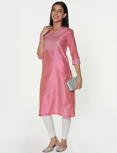 Image of BIBA Women Nylon Viscose Regular Fit Straight Yarndyed Kurta