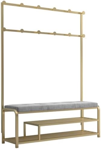 Hall Tree with Bench and Shoe Storage, Entryway Coat Rack with Cushioned Seat, 12 Hooks and 2-Tier Shelf, Ideal for Living Room and Hallway Organization