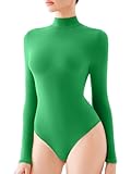 REORIA Women's Long Sleeve Bodysuits Mock Turtleneck Slim Tight Double Lined Basic Layering Body Suits Tops Fall Winter St Patricks Day Outfits(Green Medium)