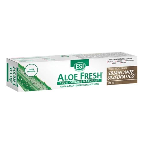 ESI - Aloe Fresh Sbiancante Omeopatico, Dentifricio con Aloe Vera e Lichene Islandico, Contribuisce a Mantenere Denti Bianchi, Senza Fluoro, Saccarina e Menta, Ideale in Trattamenti Omeopatici, 100 ml