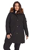 Alpine North Women's Plus Size Vegan Down Long Parka with Faux Fur Hood, Black, 2X