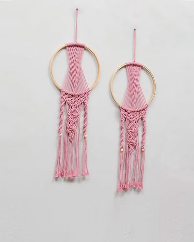 Image of Homesake Macrame Dream Catchers for Bedroom Adult Dream Catcher Wall Decor Large Boho Wall Hanging Wood Beads Tassels Home Decoration Ornament Craft Gift, Pink Set of 2