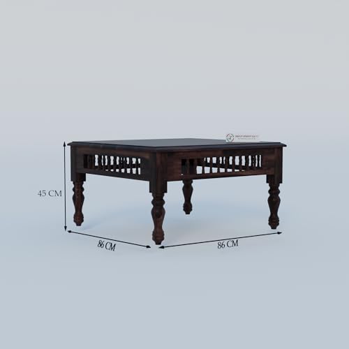 Image of Jangid Handicraft Solid Wood Coffee Table for Living Room | Wooden Center Table | Square Coffee Table | Tea Table for Sofa | Modern Sofa Table for Hall | Sheesham, Walnut Finish