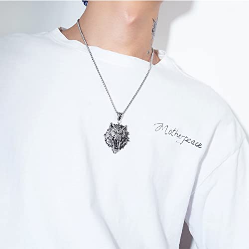 FUTIMELY Men's Stainless Steel Viking Wolf Necklace - Vintage Gothic Tribal Pendant - Punk Style Domineering Fierce Amulet Wolf Head Jewelry2