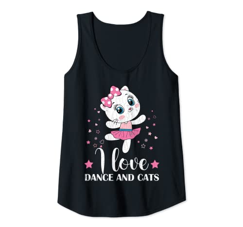 Mujer I Love Dance And Cats Funny Ballet Bailarina Bailarina Gráfico Camiseta sin Mangas